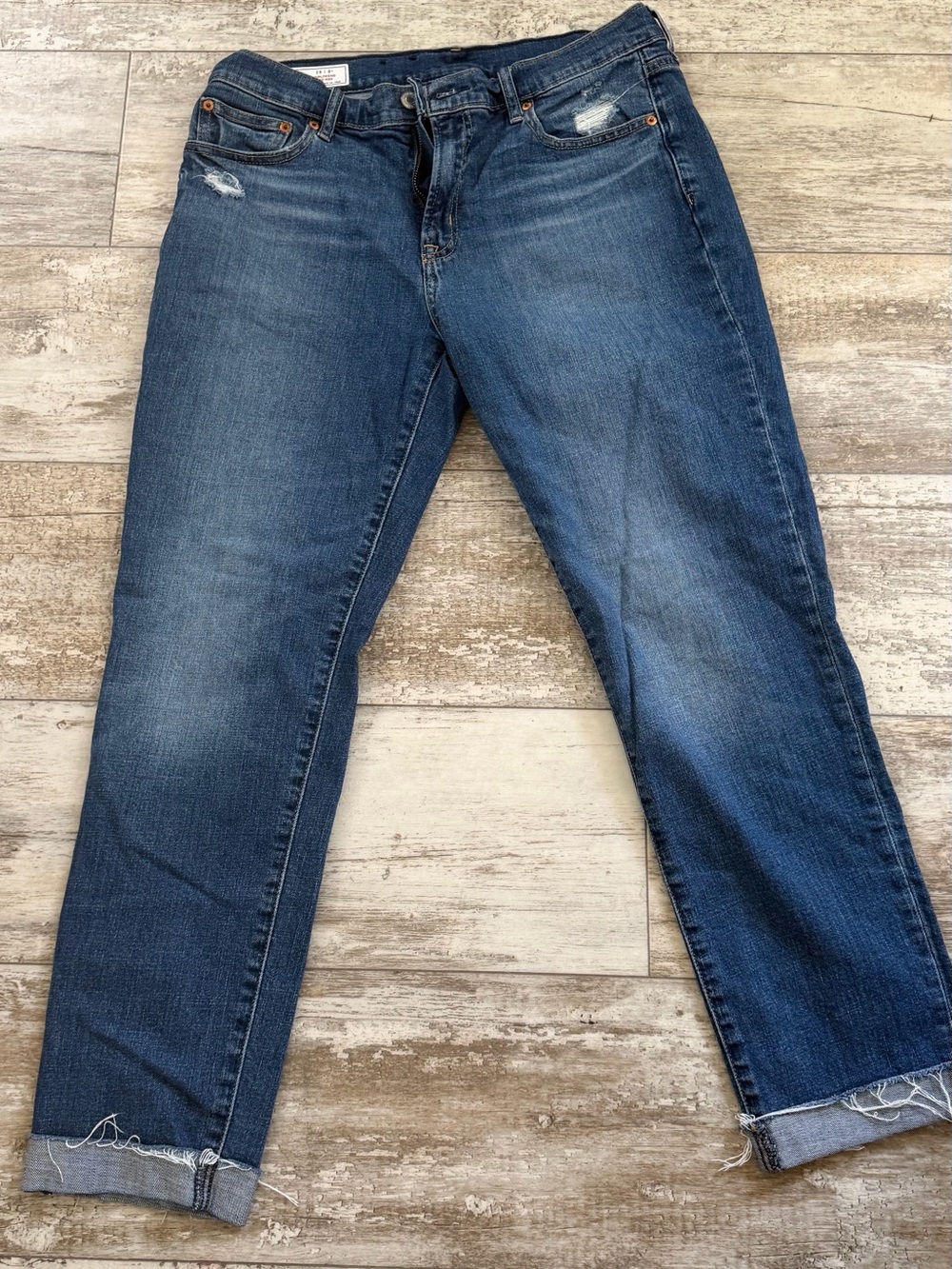 GAP women Dark Blue Relaxed Straight Jeans with Distress